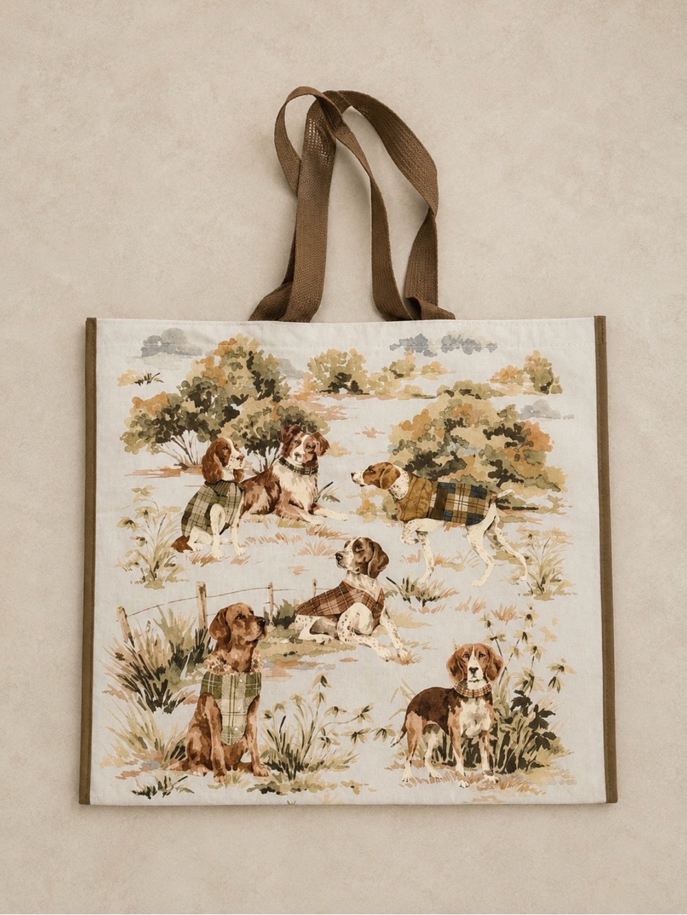 Hunting dog print reusable tote bag
